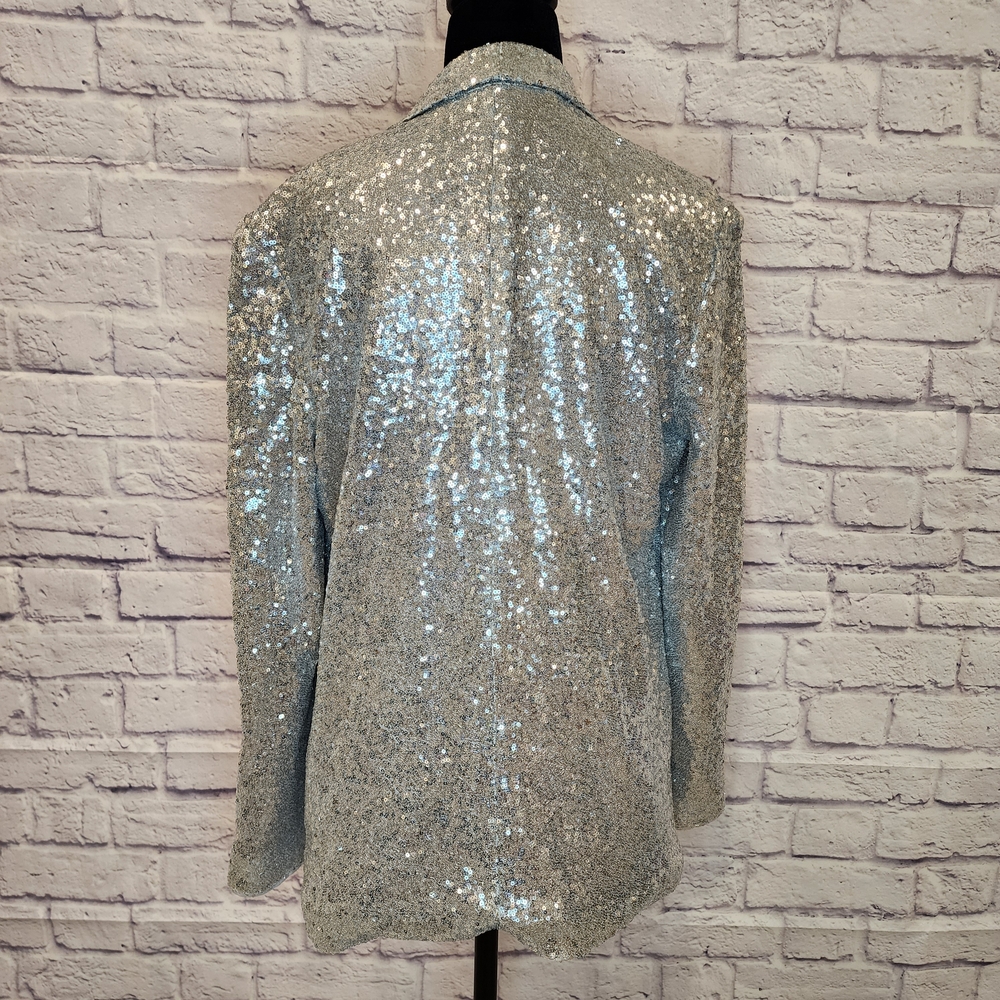 Chelsea28 Silver Sequin Open-Front Jacket, Size Medium - Picture 3 of 9